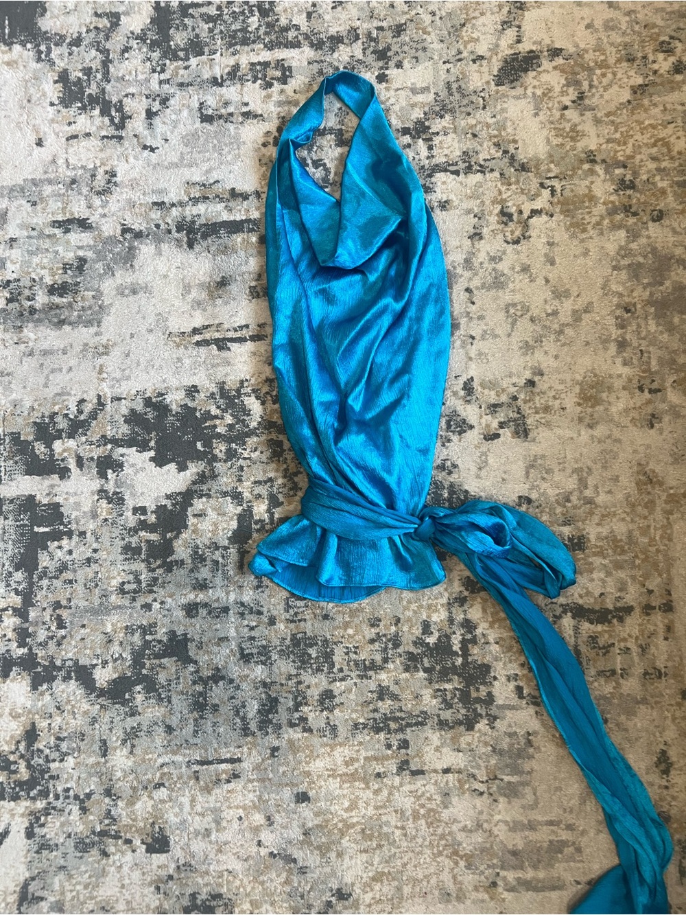 Zara Satin Teal Blue Halter Top with Tie